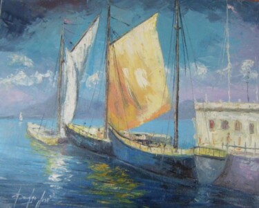 Pintura intitulada "Marinha com veleiros" por Sandro José Da Silva, Obras de arte originais, Óleo