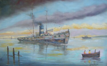 Pintura intitulada "Navio pesqueiro" por Sandro José Da Silva, Obras de arte originais, Óleo