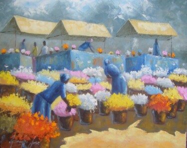 Pintura intitulada "Mercado de flores" por Sandro José Da Silva, Obras de arte originais, Óleo