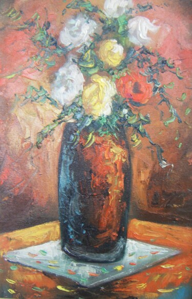 Pintura intitulada "Jarro com flores" por Sandro José Da Silva, Obras de arte originais, Óleo