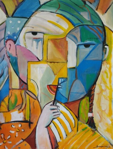 Картина под названием "Menina com pirulito" - Sandro Maciel, Подлинное произведение искусства, Акрил Установлен на Деревянна…