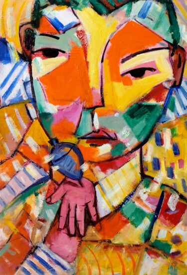 Pintura titulada "Menino com pião" por Sandro Maciel, Obra de arte original, Acrílico Montado en Bastidor de camilla de made…