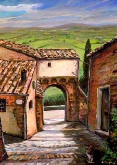 Pittura intitolato "scorcio di paese" da Sandro Mulinacci, Opera d'arte originale