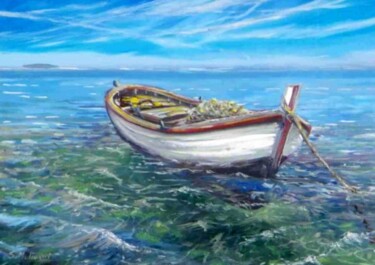 Painting titled "barca in mare , n.2" by Sandro Mulinacci, Original Artwork