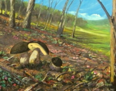 Pittura intitolato "bosco coi funghi" da Sandro Mulinacci, Opera d'arte originale