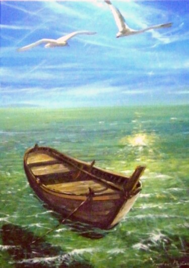 Peinture intitulée "barca in mare n.6" par Sandro Mulinacci, Œuvre d'art originale