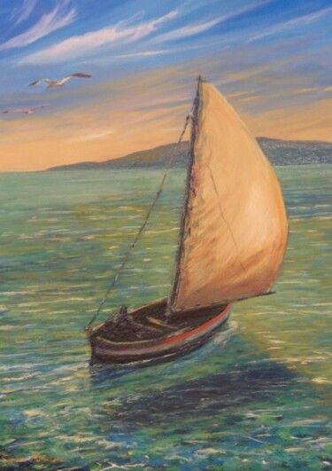 Painting titled "Barca a vela" by Sandro Mulinacci, Original Artwork