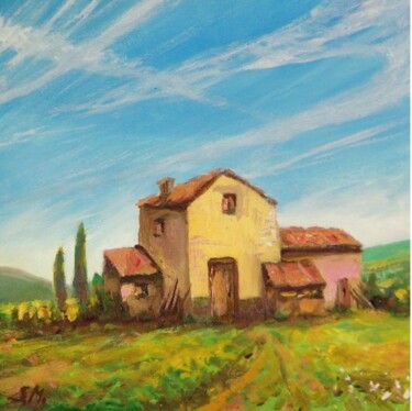 Painting titled "casina nel verde" by Sandro Mulinacci, Original Artwork