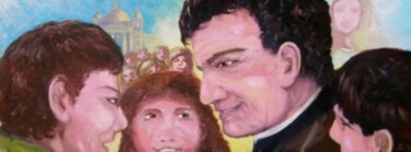 Malerei mit dem Titel "Don Bosco  il santo…" von Sandro Mulinacci, Original-Kunstwerk