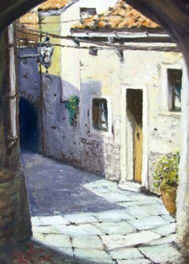 Pintura intitulada "antico borgo" por Sandro Mulinacci, Obras de arte originais, Óleo