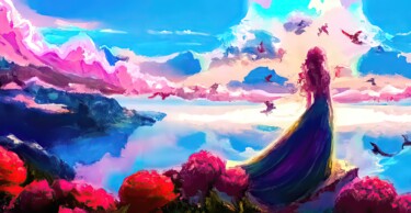数字艺术 标题为“Dreamy Blooms Above…” 由Sandro, 原创艺术品, 数字油画
