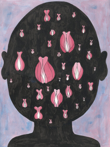 Картина под названием "Head 4" - Sandro Cocco, Подлинное произведение искусства, Акварель