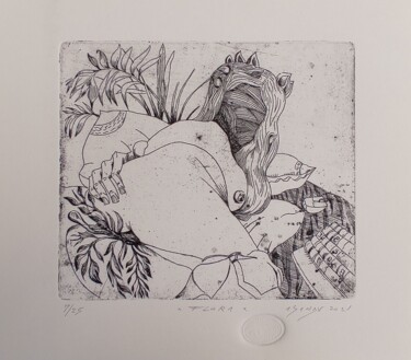 Gravures & estampes intitulée "FLORA" par Adrian Sandu, Œuvre d'art originale, Eau-forte