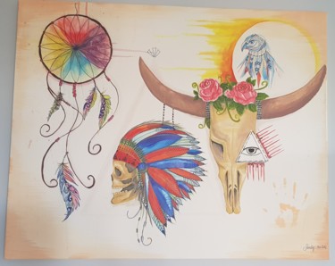 Painting titled "amerindien" by Sandy Damagnez, Original Artwork, Acrylic