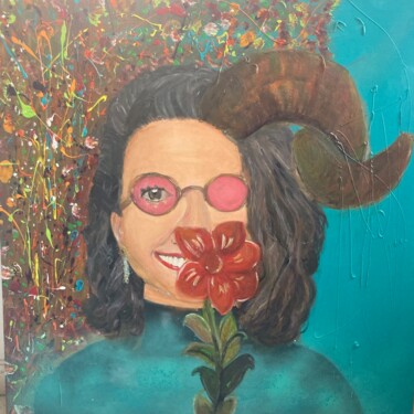 Malerei mit dem Titel "Autoportrait  ♈️" von Sandy Madar, Original-Kunstwerk, Acryl