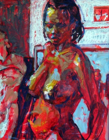 Painting titled "Standing Nude with…" by Sandy Parsons, Original Artwork, Oil