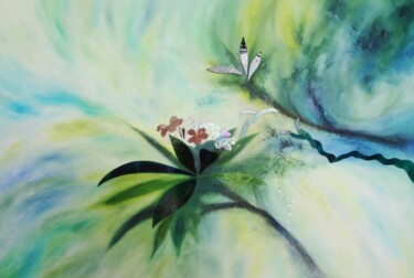Картина под названием "Fleurs de frangipan…" - Sange, Подлинное произведение искусства, Масло