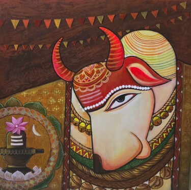 Painting titled "Nandi1" by Sangita Agarwal, Original Artwork, Acrylic