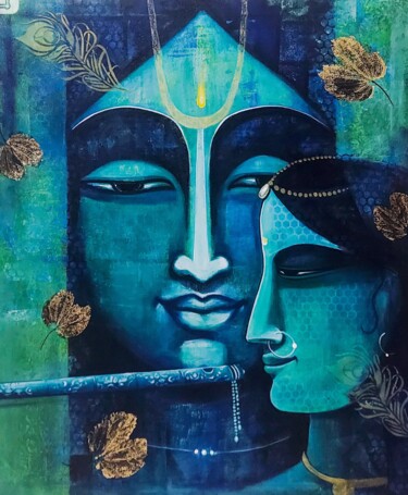 Ζωγραφική με τίτλο "Radha krishna" από Sangita Agarwal, Αυθεντικά έργα τέχνης, Ακρυλικό