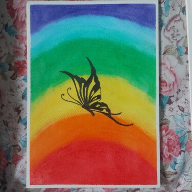 Painting titled "Rainbow and butterf…" by Sangram Bubun, Original Artwork, Pastel