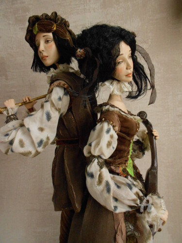 Скульптура под названием "Strolling musicians…" - Vera Sanina, Подлинное произведение искусства, Пластмасса