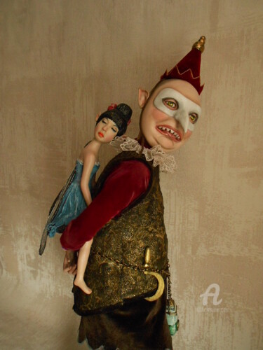 Sculpture intitulée "Art doll  Fairy cat…" par Vera Sanina, Œuvre d'art originale, Pâte polymère