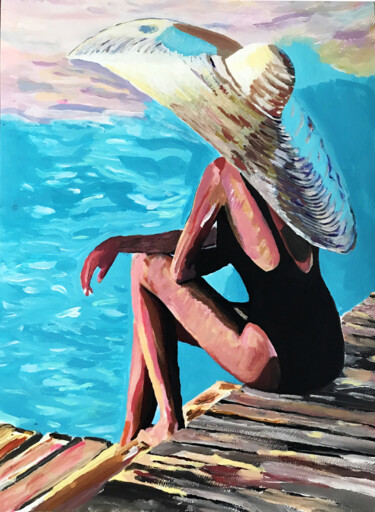 Malerei mit dem Titel "A woman with a hat" von Sanja Jancic, Original-Kunstwerk, Acryl