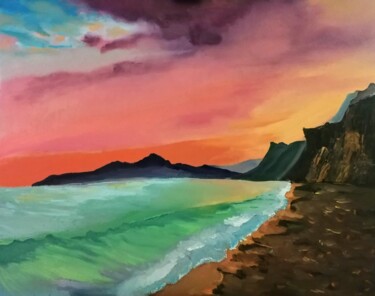 Pintura intitulada "Sunset on Tenerife" por Sanja Jancic, Obras de arte originais, Óleo