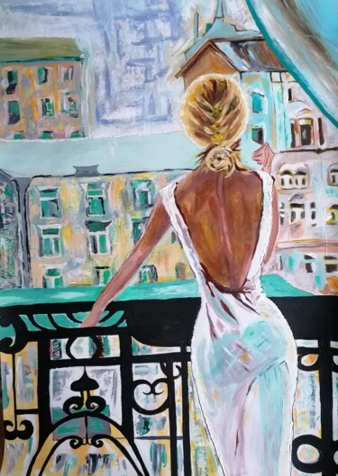 Painting titled "View from the balco…" by Sanja Jancic, Original Artwork, Acrylic