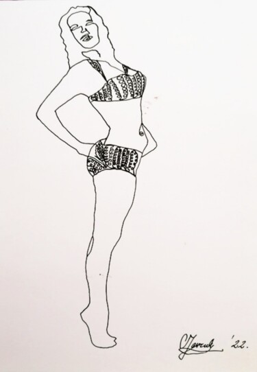 Zeichnungen mit dem Titel "Woman #3" von Sanja Jancic, Original-Kunstwerk, Tinte