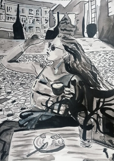 Картина под названием "Mediterranean break…" - Sanja Jancic, Подлинное произведение искусства, Чернила