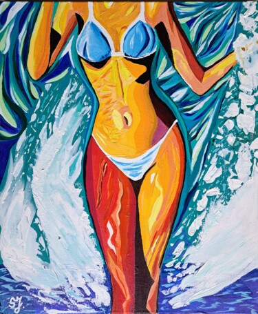 Painting titled "On the sea" by Sanja Jancic, Original Artwork, Acrylic Mounted on Wood Stretcher frame