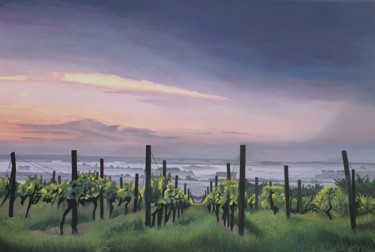 Painting titled "Morning in the vine…" by Sanja Dakic, Original Artwork, Acrylic Mounted on Wood Stretcher frame