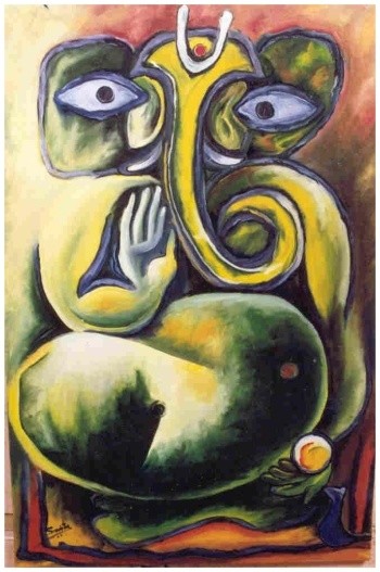 Painting titled "THE GANESHA" by Savita Singh Bhadouria, Original Artwork