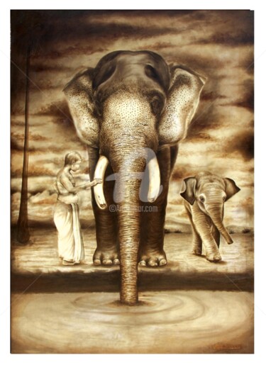Malerei mit dem Titel "Anuvrat" von Sanjay Gogs, Original-Kunstwerk, Öl