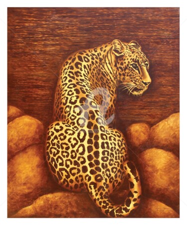 「Leopard (Series) 3」というタイトルの絵画 Sanjay Gogsによって, オリジナルのアートワーク, オイル