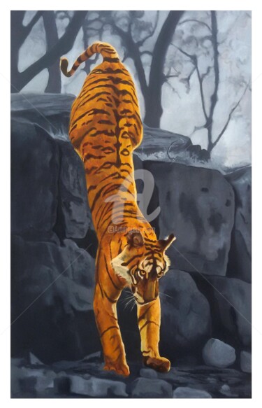 Painting titled "Tiger (series)" by Sanjay Gogs, Original Artwork, Oil