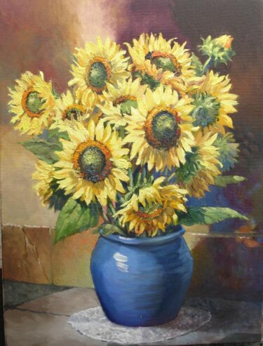 Painting titled "Sunflowers" by Sanjay Sahai, Original Artwork, Oil