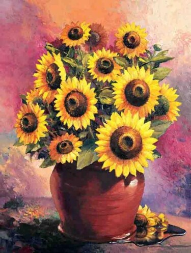 Painting titled "sunflowers" by Sanjay Sahai, Original Artwork, Oil