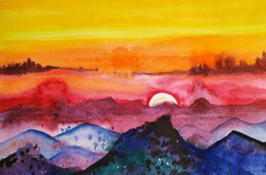 Malerei mit dem Titel "Glory of Nature lan…" von Sanjay Punekar, Original-Kunstwerk, Aquarell