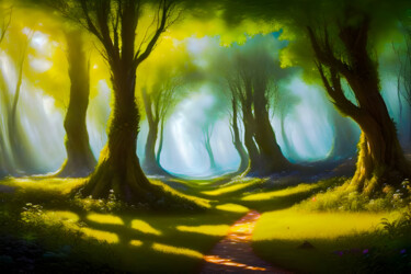 Digitale Kunst getiteld "Mystical Forest" door Sankha Ghosh, Origineel Kunstwerk, Digitaal Schilderwerk