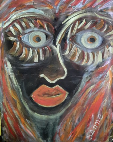 Malerei mit dem Titel "Guckende Frau" von Susanne Schnackertz. ( Sanne), Original-Kunstwerk, Acryl