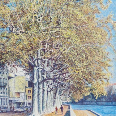 Peinture intitulée "Quai d'or" par Sannier Alain, Œuvre d'art originale, Acrylique Monté sur Châssis en bois