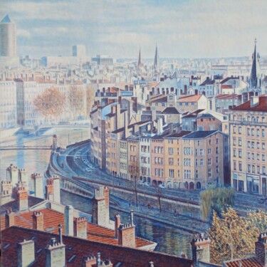 Peinture intitulée "Lyon autour de la S…" par Sannier Alain, Œuvre d'art originale, Acrylique Monté sur Châssis en bois