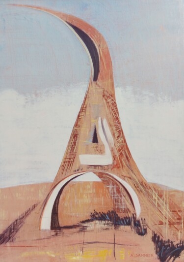 Painting titled "La Tour Eiffel...la…" by Sannier Alain, Original Artwork, Oil Mounted on Wood Stretcher frame