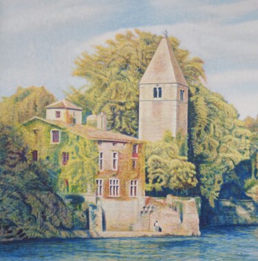Peinture intitulée "L'île Barbe, le clo…" par Sannier Alain, Œuvre d'art originale, Acrylique Monté sur Châssis en bois