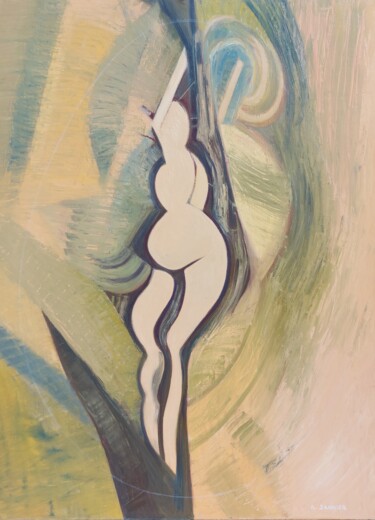 Painting titled "Sur la plage" by Sannier Alain, Original Artwork, Oil Mounted on Wood Stretcher frame