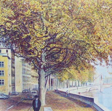 Peinture intitulée "Lyon, en balade sur…" par Sannier Alain, Œuvre d'art originale, Acrylique Monté sur Châssis en bois
