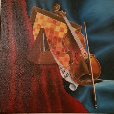 Painting titled "violon posé" by Sanpasco, Original Artwork, Oil