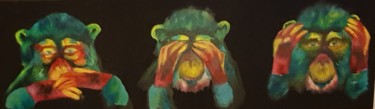 Peinture intitulée "Singes de la sagesse" par Sanpasco, Œuvre d'art originale, Huile